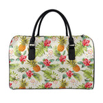 White Aloha Pineapple Pattern Print Leather Duffle Bag