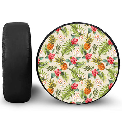 White Aloha Pineapple Pattern Print Leather Spare Tire Cover