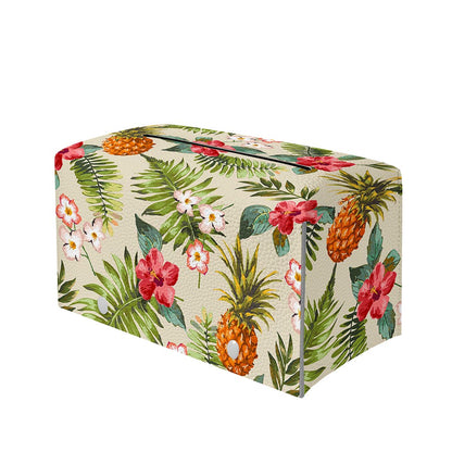 White Aloha Pineapple Pattern Print Leather Tissue Box Cover