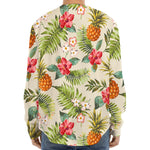 White Aloha Pineapple Pattern Print Long Sleeve Baseball Jersey