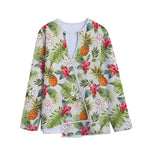 White Aloha Pineapple Pattern Print Long Sleeve Short Coat