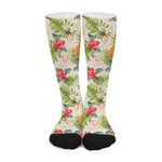 White Aloha Pineapple Pattern Print Long Socks