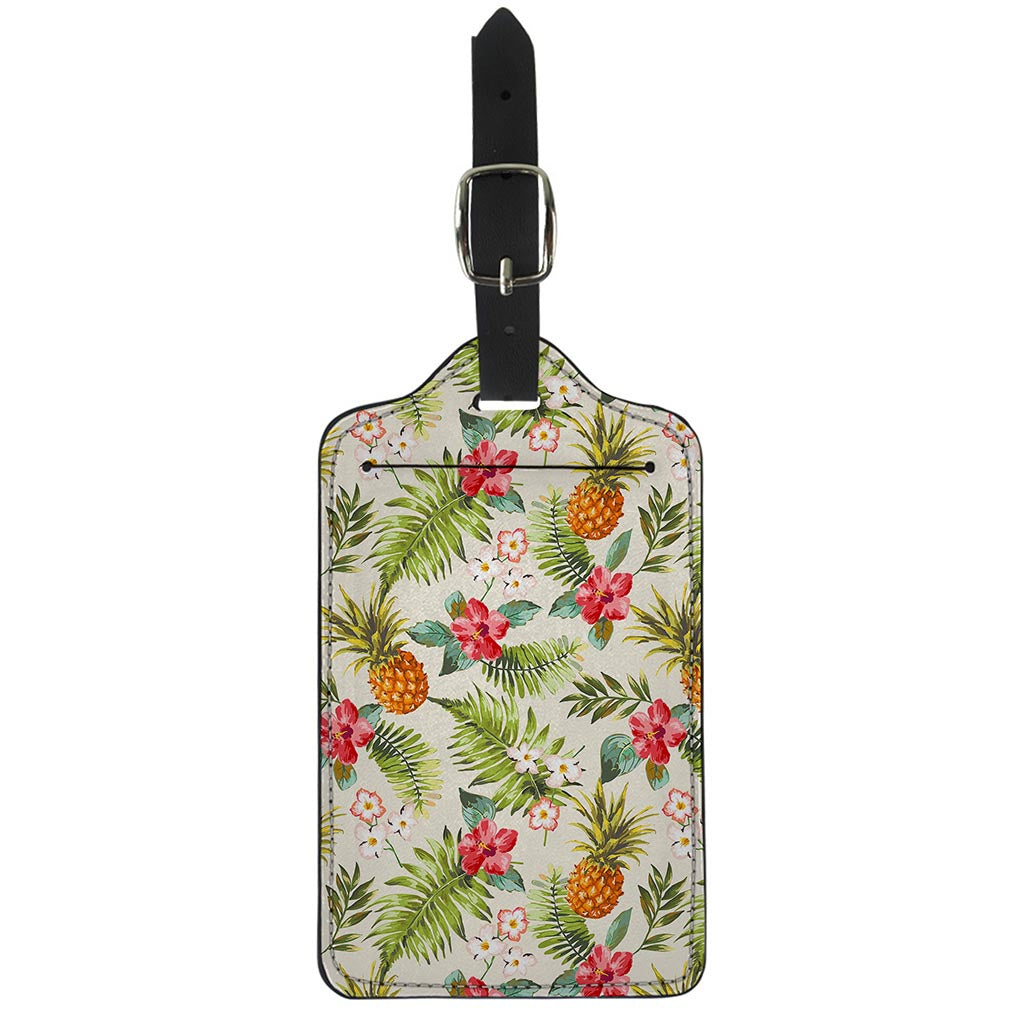 White Aloha Pineapple Pattern Print Luggage Tag