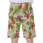 White Aloha Pineapple Pattern Print Men's Beach Shorts