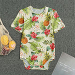 White Aloha Pineapple Pattern Print Men's Bodysuit