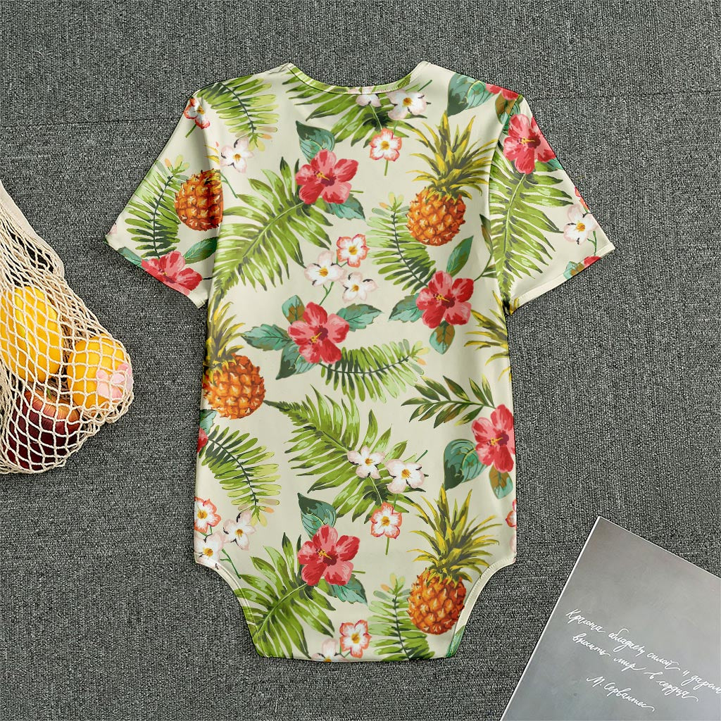 White Aloha Pineapple Pattern Print Men's Bodysuit
