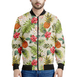 White Aloha Pineapple Pattern Print Men's Bomber Jacket