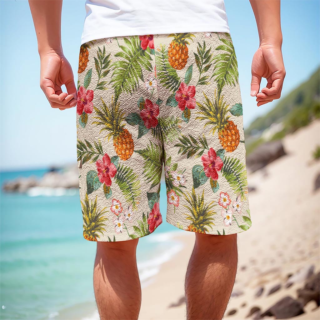 White Aloha Pineapple Pattern Print Men's Cargo Shorts