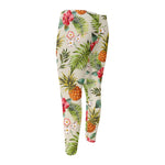 White Aloha Pineapple Pattern Print Men's Compression Pants