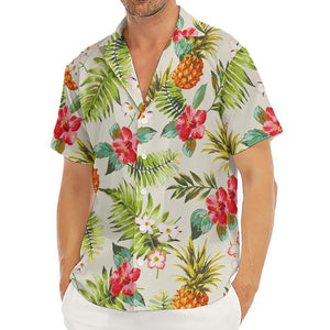 White Aloha Pineapple Pattern Print Men's Deep V-Neck Shirt