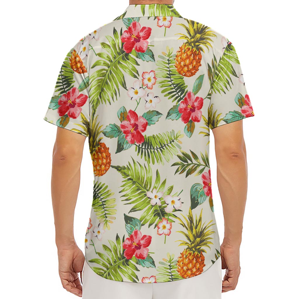 White Aloha Pineapple Pattern Print Men's Deep V-Neck Shirt