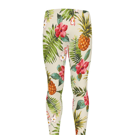 White Aloha Pineapple Pattern Print Men's leggings