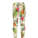 White Aloha Pineapple Pattern Print Men's leggings
