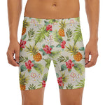 White Aloha Pineapple Pattern Print Men's Long Boxer Briefs