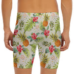 White Aloha Pineapple Pattern Print Men's Long Boxer Briefs