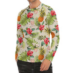 White Aloha Pineapple Pattern Print Men's Long Sleeve Rash Guard