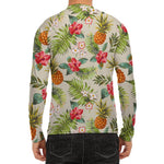 White Aloha Pineapple Pattern Print Men's Long Sleeve Rash Guard