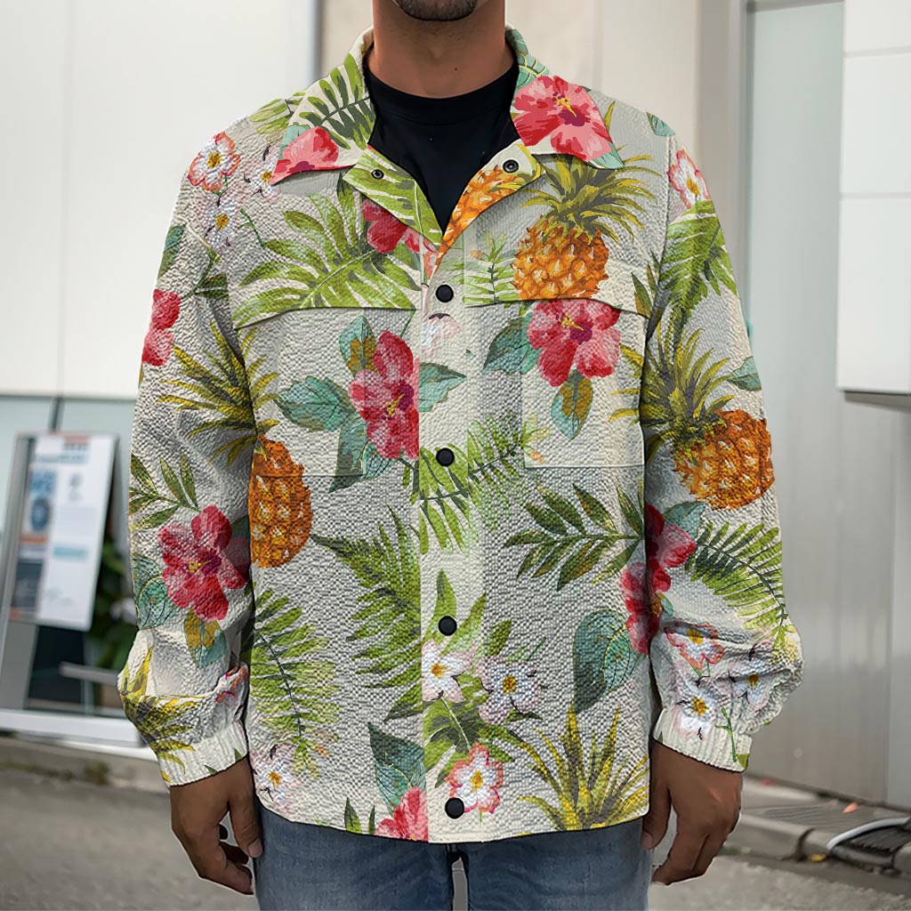 White Aloha Pineapple Pattern Print Men's Shirt Jacket