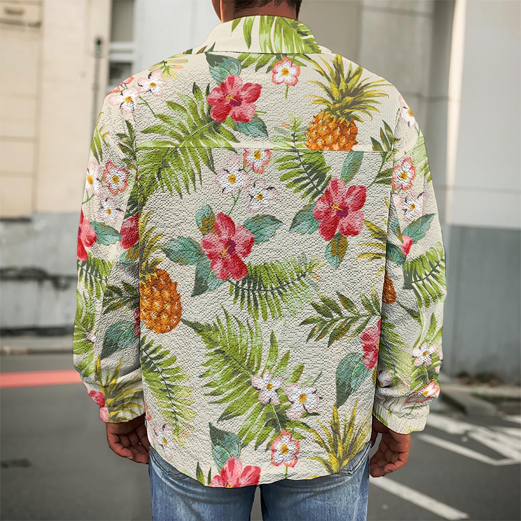 White Aloha Pineapple Pattern Print Men's Shirt Jacket