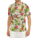 White Aloha Pineapple Pattern Print Men's Short Sleeve Rash Guard