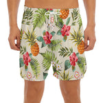 White Aloha Pineapple Pattern Print Men's Split Running Shorts