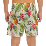 White Aloha Pineapple Pattern Print Men's Split Running Shorts