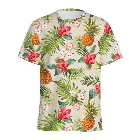 White Aloha Pineapple Pattern Print Men's Sports T-Shirt