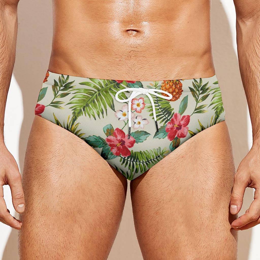 White Aloha Pineapple Pattern Print Men's Swim Briefs