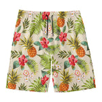 White Aloha Pineapple Pattern Print Men's Swim Trunks