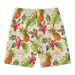 White Aloha Pineapple Pattern Print Men's Swim Trunks