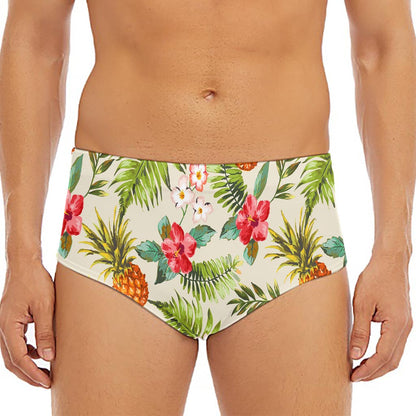 White Aloha Pineapple Pattern Print Men's Triangle Swim Briefs