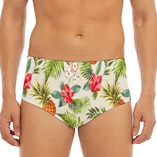 White Aloha Pineapple Pattern Print Men's Triangle Swim Briefs