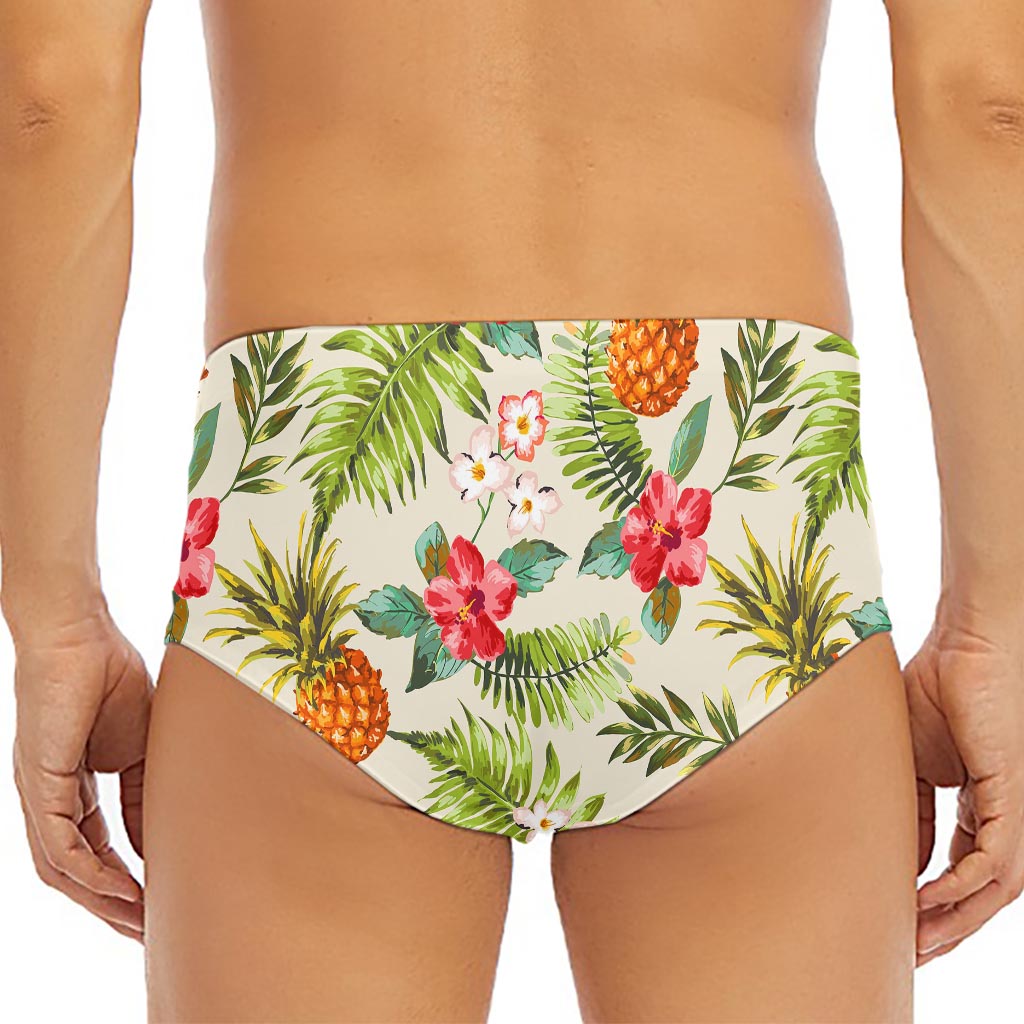 White Aloha Pineapple Pattern Print Men's Triangle Swim Briefs