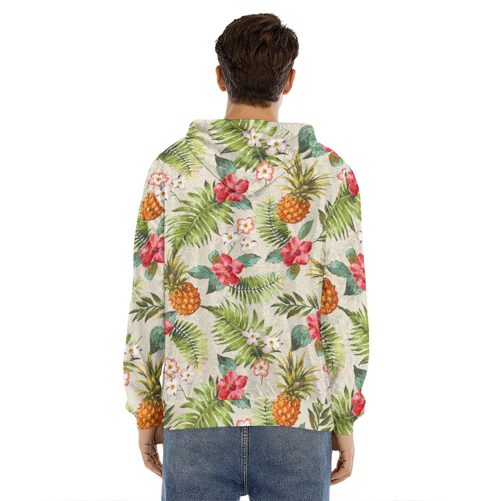 White Aloha Pineapple Pattern Print Men's Velvet Pullover Hoodie