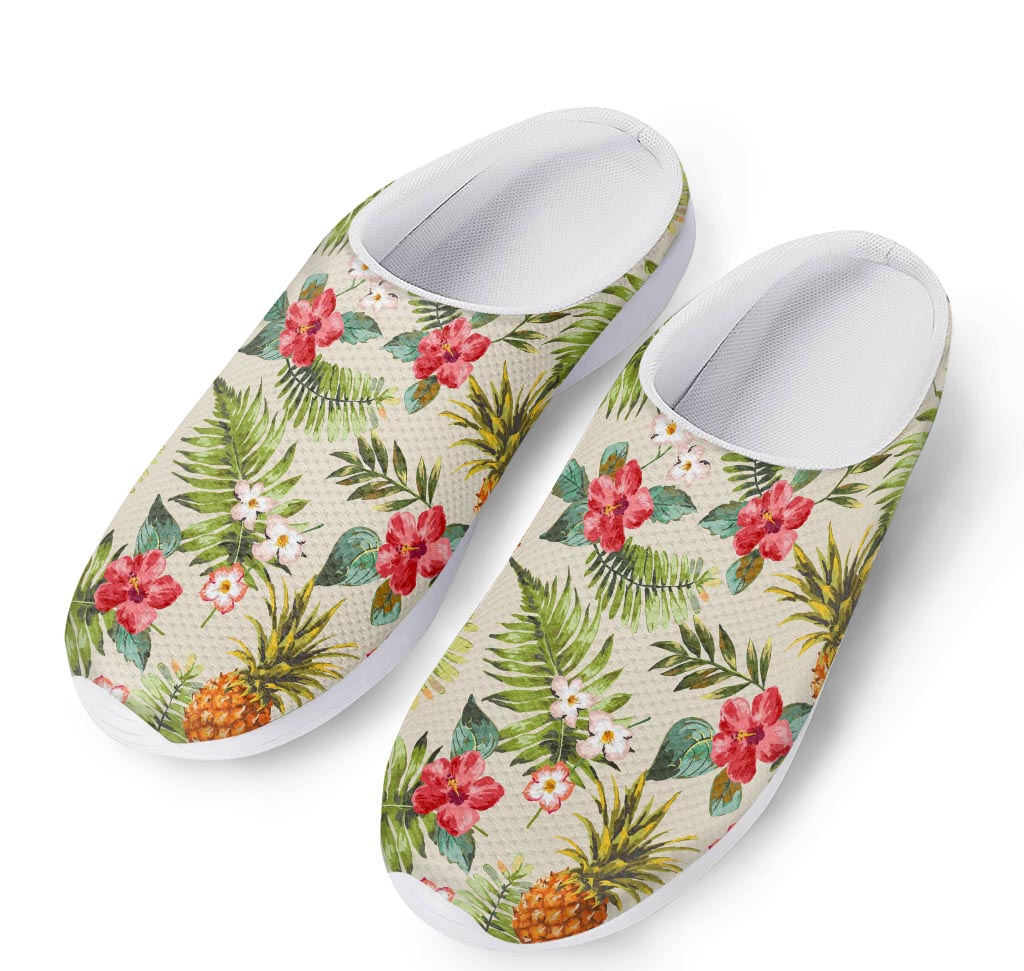 White Aloha Pineapple Pattern Print Mesh Casual Shoes