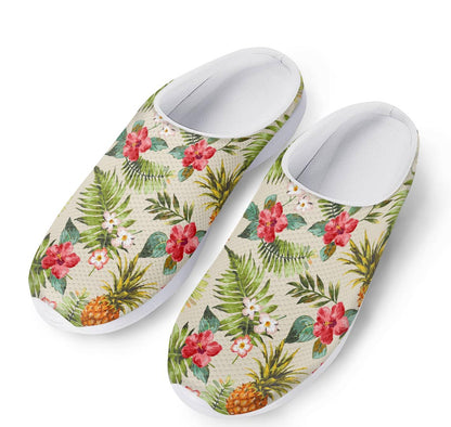 White Aloha Pineapple Pattern Print Mesh Casual Shoes