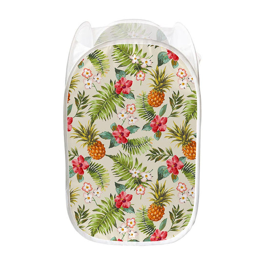 White Aloha Pineapple Pattern Print Mesh Laundry Hamper