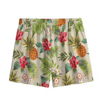 White Aloha Pineapple Pattern Print Mesh Shorts