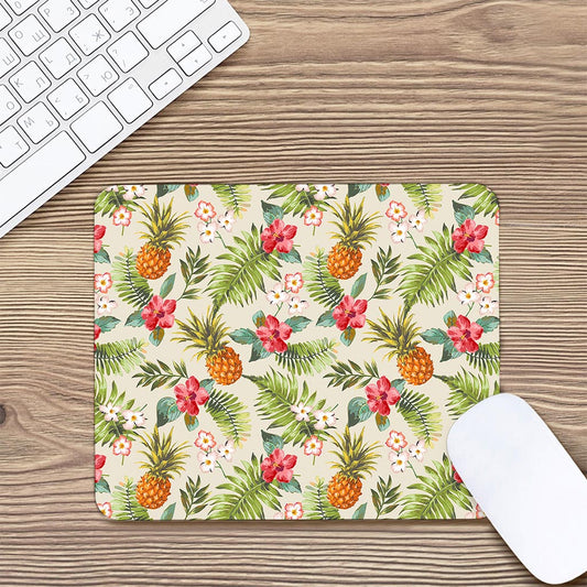 White Aloha Pineapple Pattern Print Mouse Pad