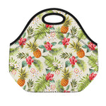 White Aloha Pineapple Pattern Print Neoprene Lunch Bag