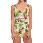 White Aloha Pineapple Pattern Print One Piece Swimsuit