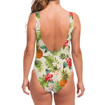 White Aloha Pineapple Pattern Print One Piece Swimsuit
