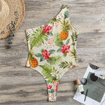 White Aloha Pineapple Pattern Print One Shoulder Bodysuit