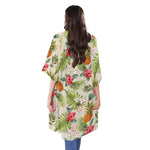 White Aloha Pineapple Pattern Print Open Front Beach Cover Up