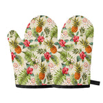 White Aloha Pineapple Pattern Print Oven Mitts