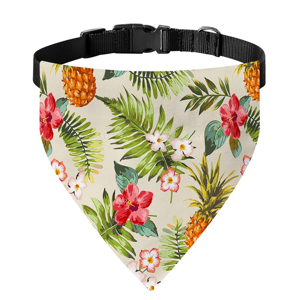 White Aloha Pineapple Pattern Print Over The Collar Dog Bandana