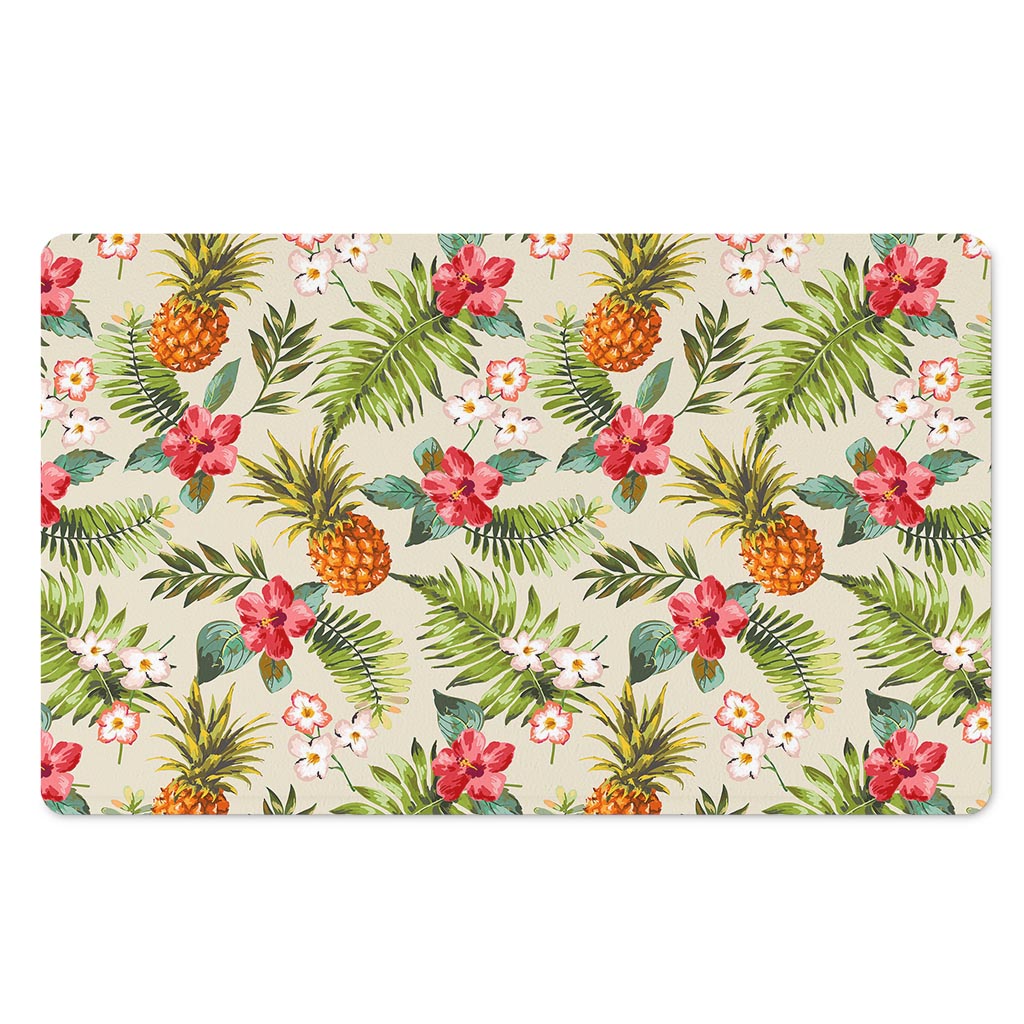 White Aloha Pineapple Pattern Print Polyester Doormat