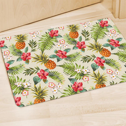 White Aloha Pineapple Pattern Print Polyester Doormat