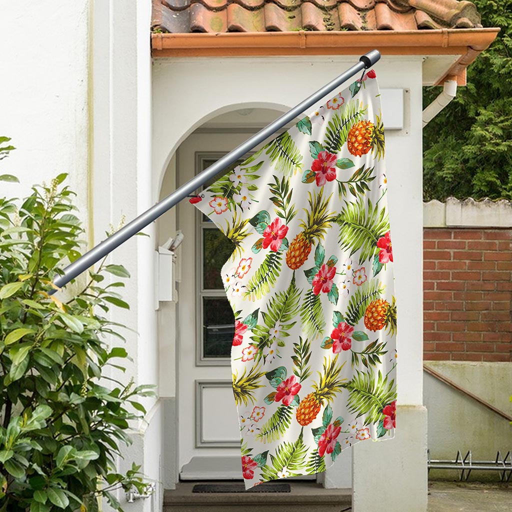 White Aloha Pineapple Pattern Print Polyester Flag