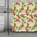 White Aloha Pineapple Pattern Print Polyester Shower Curtain